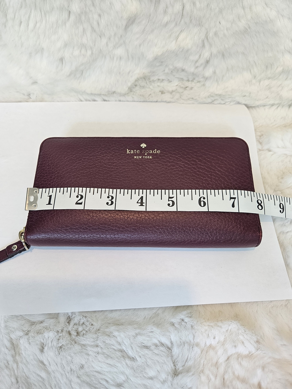 Kate Spade New York Large Zip Around Wallet Pebbled Leather Burgundy - Good Cond - Picture 12 of 15